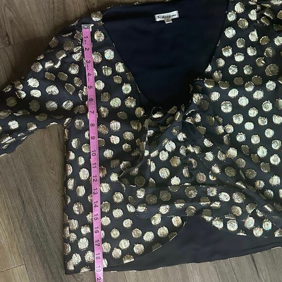 For Love & Lemons Lottie Tie Front Blouse Black Gold Metallic Dot Size M - Picture 5 of 6